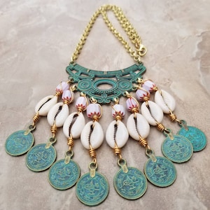 Cowrie Shell Charm Necklace: Afrocentric Bohemian Statement Jewelry