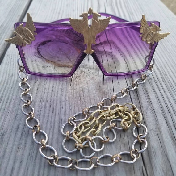 Purple Sunglasses: Embellished Festival Eyewear With Chain  display picture 1