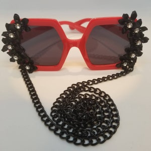 Scarlet Funshades, Red and Black Sunglasses, Statement Eyewear, Embellished/Decorated Sunglasses, Fashion Sunglasses, Festival Sunglasses