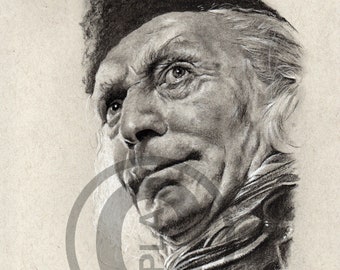 William Hartnell - Dr Who - original drawing in charcoal and chalk