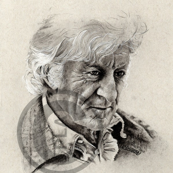 Jon Pertwee - Dr Who - original drawing in charcoal and chalk