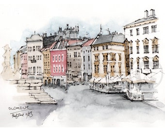 Olomouc, Czech Republic - original ink & wash artwork