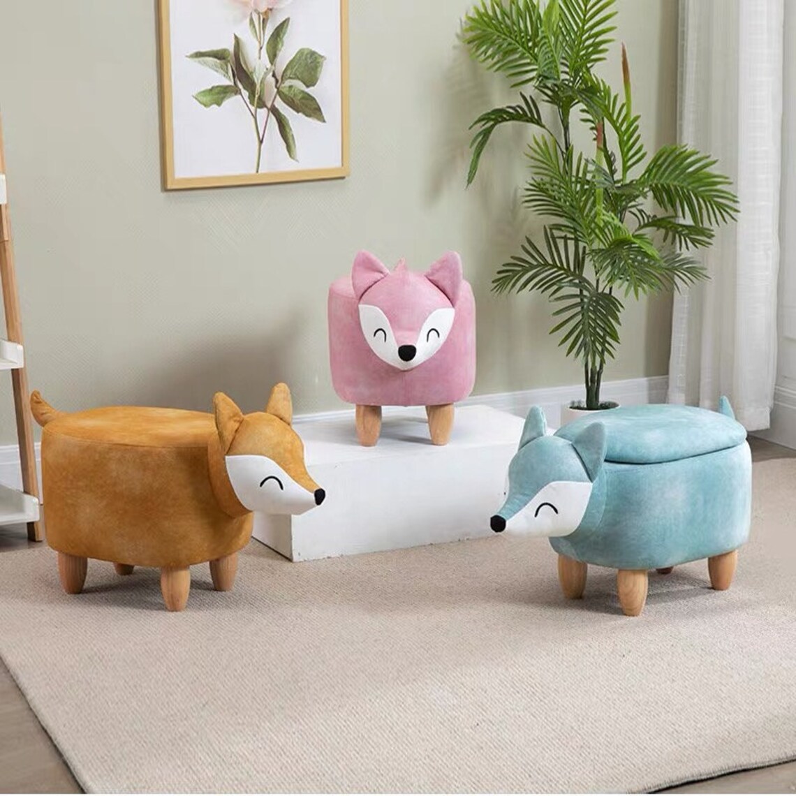 Animal Footstool Gold Fox Ottoman Storage Stool Footrest Etsy