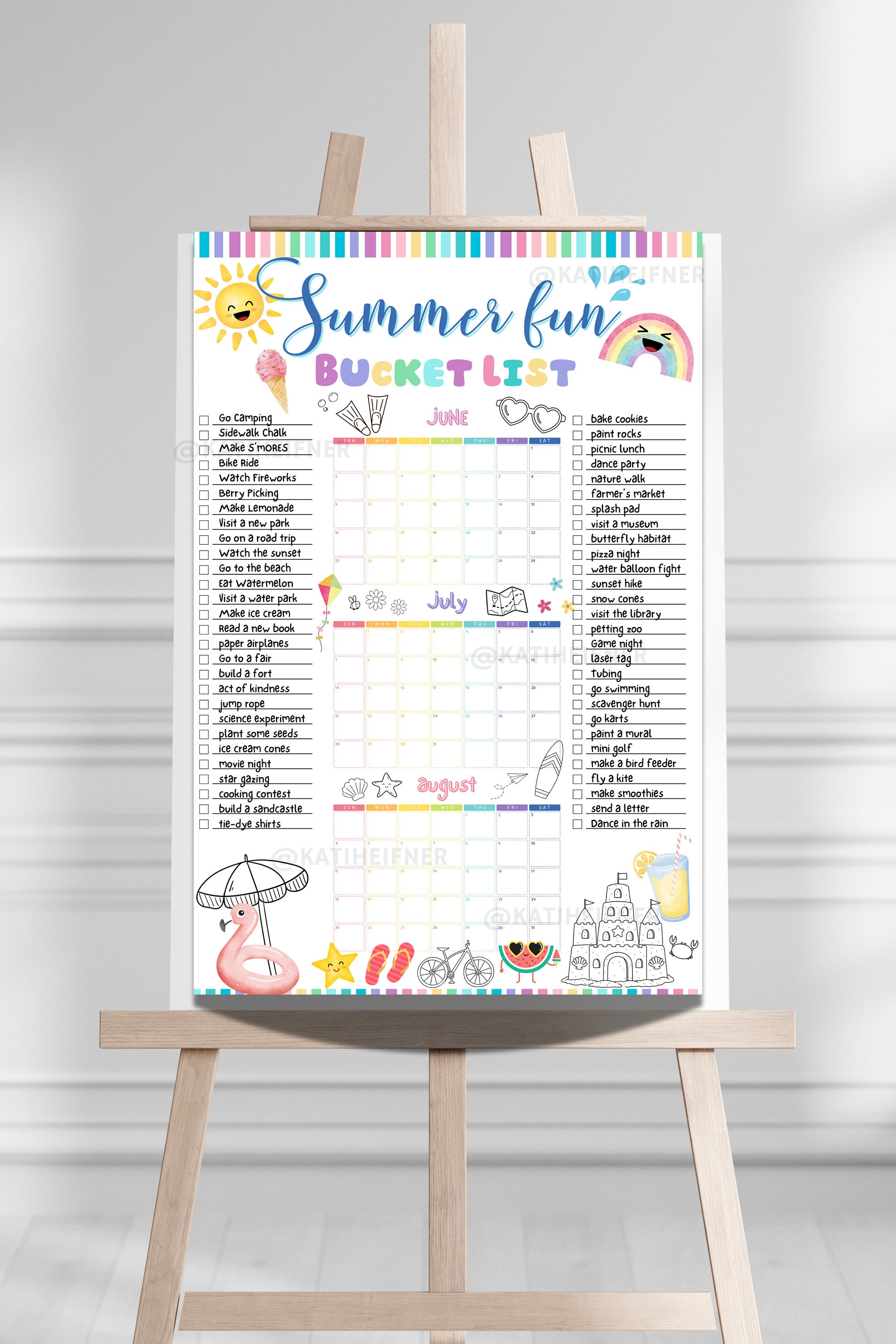 Editable Summer Calendar Printables Instant Digital Download Summer Fun ...