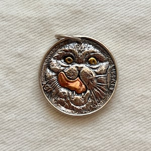 S925 Sterling Silver Adorable Cat Double-Side Wear Necklace Pendant, Cute Cate Sculpture Pendant