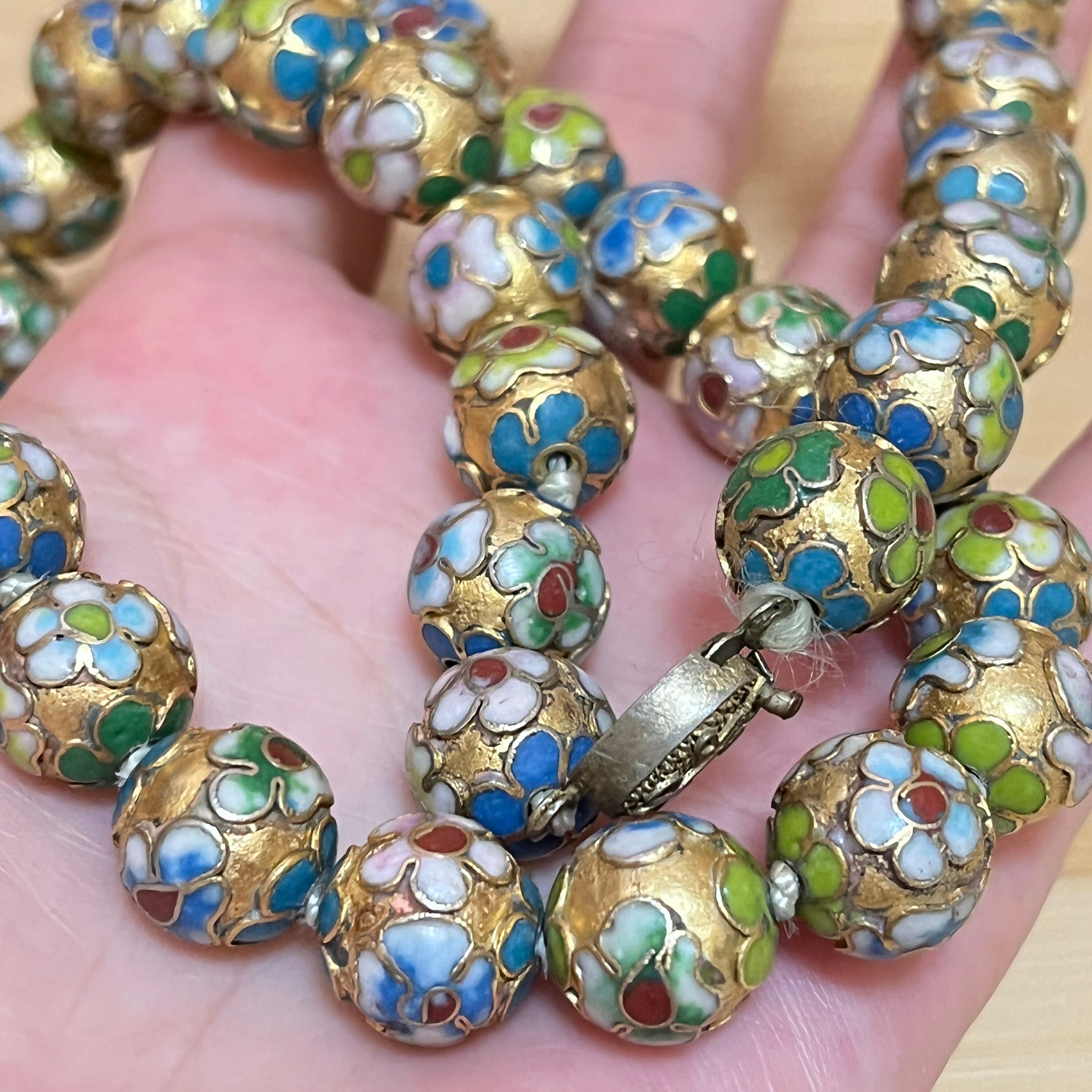 Vintage cloisonne bead necklace deals