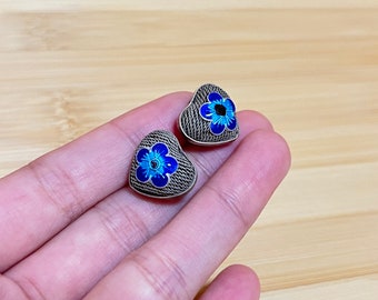 1 pcs/2 pcs S925 Vintage Craft Cloisonné Filigraan Hartvormige Bloem Kraal voor DIY Sieraden Maken