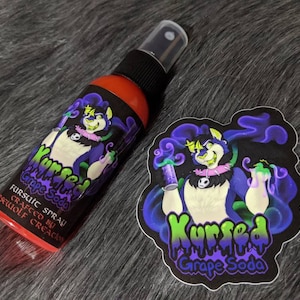 Spray Kursed Grape Soda para disfraz de furry + pegatina de 3" de Norsewolf Creations, fragancia para disfraz de cosplay, peluche, envío gratis