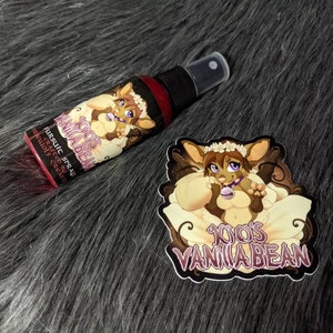 Kio&#39;s Vanilla Bean fursuit spray + 3&quot; sticker by Norsewolf Creations costume cosplay plush scent fragrance free shipping