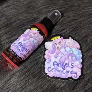 Angel&#39;s Cotton Candy fursuit spray + 3&quot; sticker by Norsewolf Creations costume cosplay plush scent fragrance free shipping