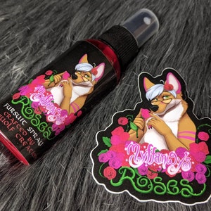 Myffawny&#39;s Roses fursuit spray + 3&quot; sticker by Norsewolf Creations costume cosplay plush scent fragrance free shipping