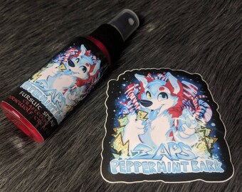 Zap's Peppermint Bark fursuit spray + 3" sticker by Norsewolf Creations costume cosplay plush scent fragrance free shipping