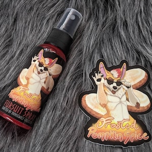 Frosted Pumpkin Spice fursuit spray + 3" sticker by Norsewolf Creations costume cosplay plush scent fragrance free shipping