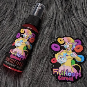 Fruitloop&#39;s Cereal fursuit spray + 3&quot; sticker by Norsewolf Creations costume cosplay plush scent fragrance free shipping froot loops rings