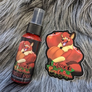 Marcie&#39;s Pumpkin Apple fursuit spray + 3&quot; sticker by Norsewolf Creations costume cosplay plush scent fragrance free shipping