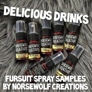Delicious Drinks 10ml fursuit spray samples by Norsewolf Creations costume cosplay plush scent fragrance