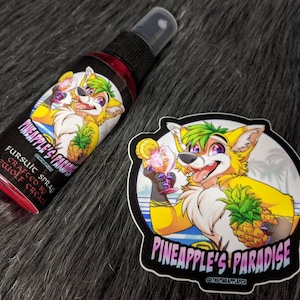 Pineapple&#39;s Paradise fursuit spray + 3&quot; sticker by Norsewolf Creations 50ml costume cosplay plush scent fragrance free shipping