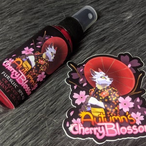 Autumn's Cherry Blossom fursuit spray + 3" sticker by Norsewolf Creations costume cosplay plush scent fragrance free shipping