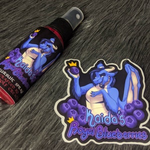 Kaida&#39;s Royal Blueberries fursuit spray + 3&quot; sticker by Norsewolf Creations costume cosplay plush scent fragrance free shipping