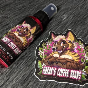 Harar&#39;s Coffee Beans fursuit spray + 3&quot; sticker by Norsewolf Creations costume cosplay plush scent fragrance free shipping