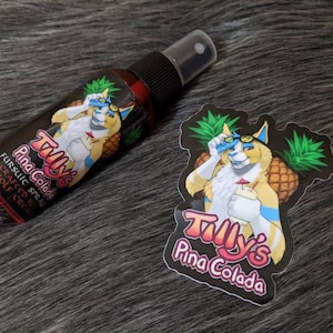 Tilly's Pina Colada fursuit spray + 3" sticker by Norsewolf Creations costume cosplay plush scent fragrance free shipping