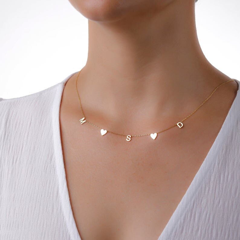 Initial Necklace Custom Letter Necklace Spaced Letter Etsy