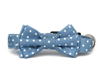 Dog Bow Tie Collar | Blue Polka Dot