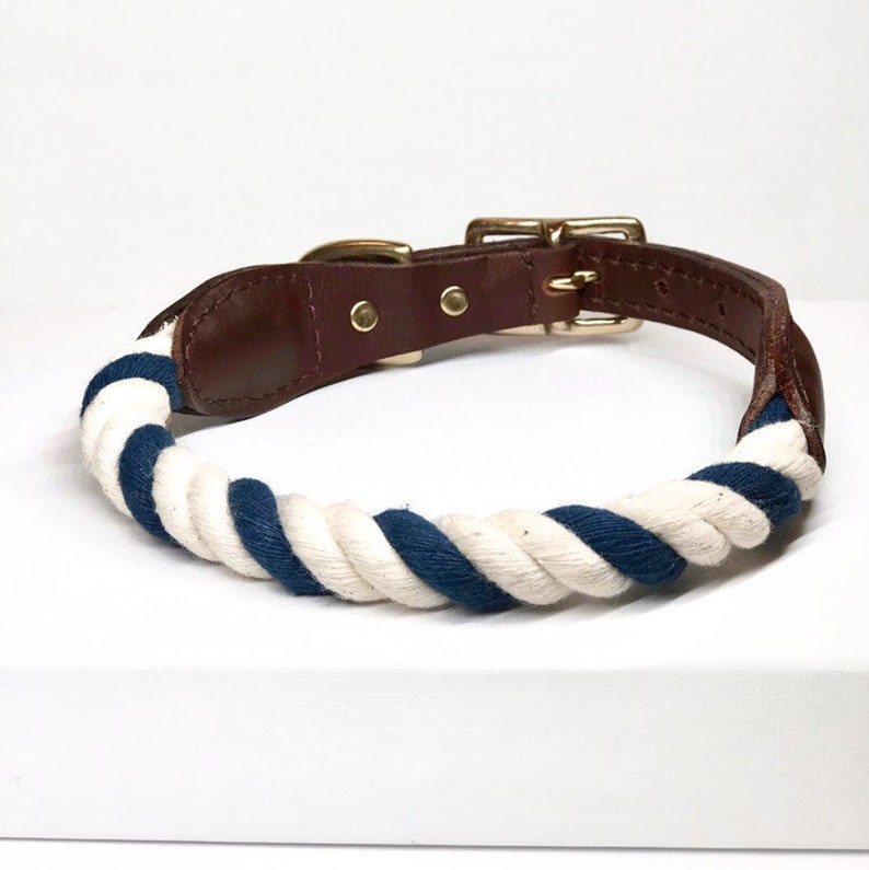 Rope and Leather Dog Collar Nautical Etsy