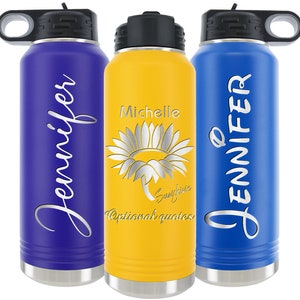 Personalized Water Bottle with Pop Up Straw, Stainless Steel, Company Logo, Sports Water Bottle, Gift for Dad, Father's Day Gift