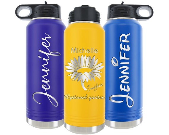 Personalized Water Bottle With Pop up Straw, Stainless Steel