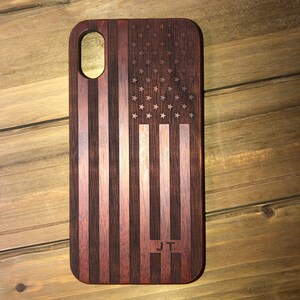 American Flag Wood Phone Case, Personalzed for iPhone 15 Pro Max, iPhone 15 Plus, iPhone 14 Plus, iPhone 13, iPhone 12 Pro, Real Cherry Wood image 2