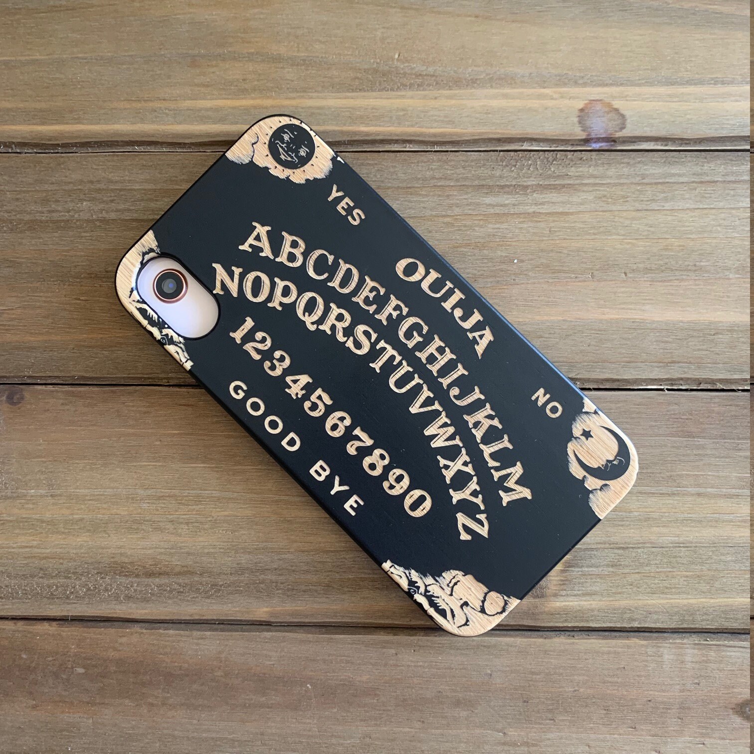 Ouija Spirit Board Wood Phone Case, Glass Screen Protector for iPhone…