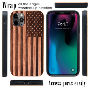 American Flag Wood Phone Case, Personalzed for iPhone 15 Pro Max, iPhone 15 Plus, iPhone 14 Plus, iPhone 13, iPhone 12 Pro, Real Cherry Wood image 8