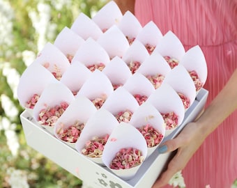 White Wedding Confetti Cones | 100% Biodegradable, Dried Flower, Real Petal Confetti| White Cones & Confetti (Available in 20 Colours)