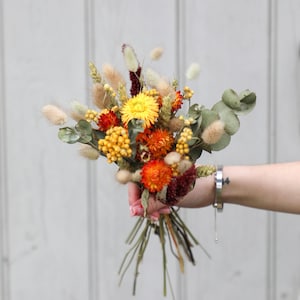 Autumn Flow Dried Flower Mini Bouquet | Handmade Orange Burgundy Small Posy | Bridesmaid Bouquet | Gift for Birthday, New Home, Mother&#39;s Day