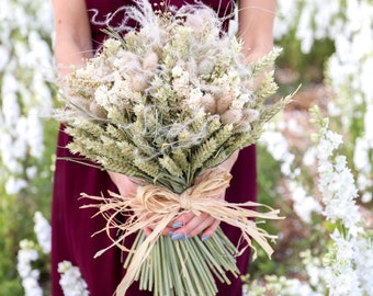 Weiße Trockenblumen-Weizengarbe | Handgemachter rustikaler Blumenstrauß | Geburtstagsgeschenk, neues Zuhause, Home Decor, Hochzeitsblumen | Muttertag