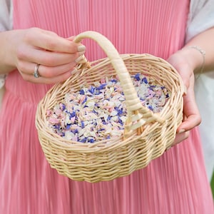 Flower Girl Basket with Biodegradable Wedding Petal Confetti | Sustainable Dried Real Flower Confetti | Wicker Basket