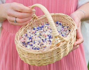 Flower Girl Basket with Biodegradable Wedding Petal Confetti | Sustainable Dried Real Flower Confetti | Wicker Basket