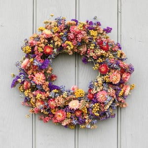 Wildflower Dried Flower Wheat Wreath | Handmade Colourful Home Decor | Thoughtful Gift | Spring, Easter Decor, Mother&#39;s Day, New Home