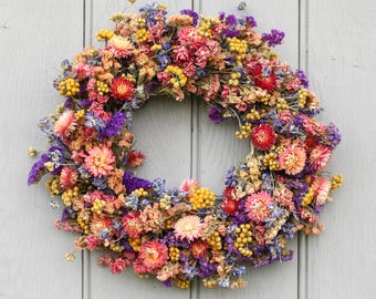Tarwekrans met wilde bloemen | Handgemaakte kleurrijke woondecoratie | Doordacht cadeau | Lente, paasdecoratie, Moederdag, nieuw huis