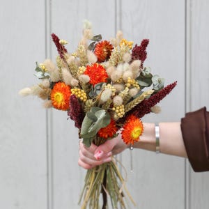 Autumn Glow Dried Flower Bouquet | Handmade Orange and Burgundy | Wedding Bouquet | Gift for Birthday, New Home, Home Decor, Mother&#39;s Day