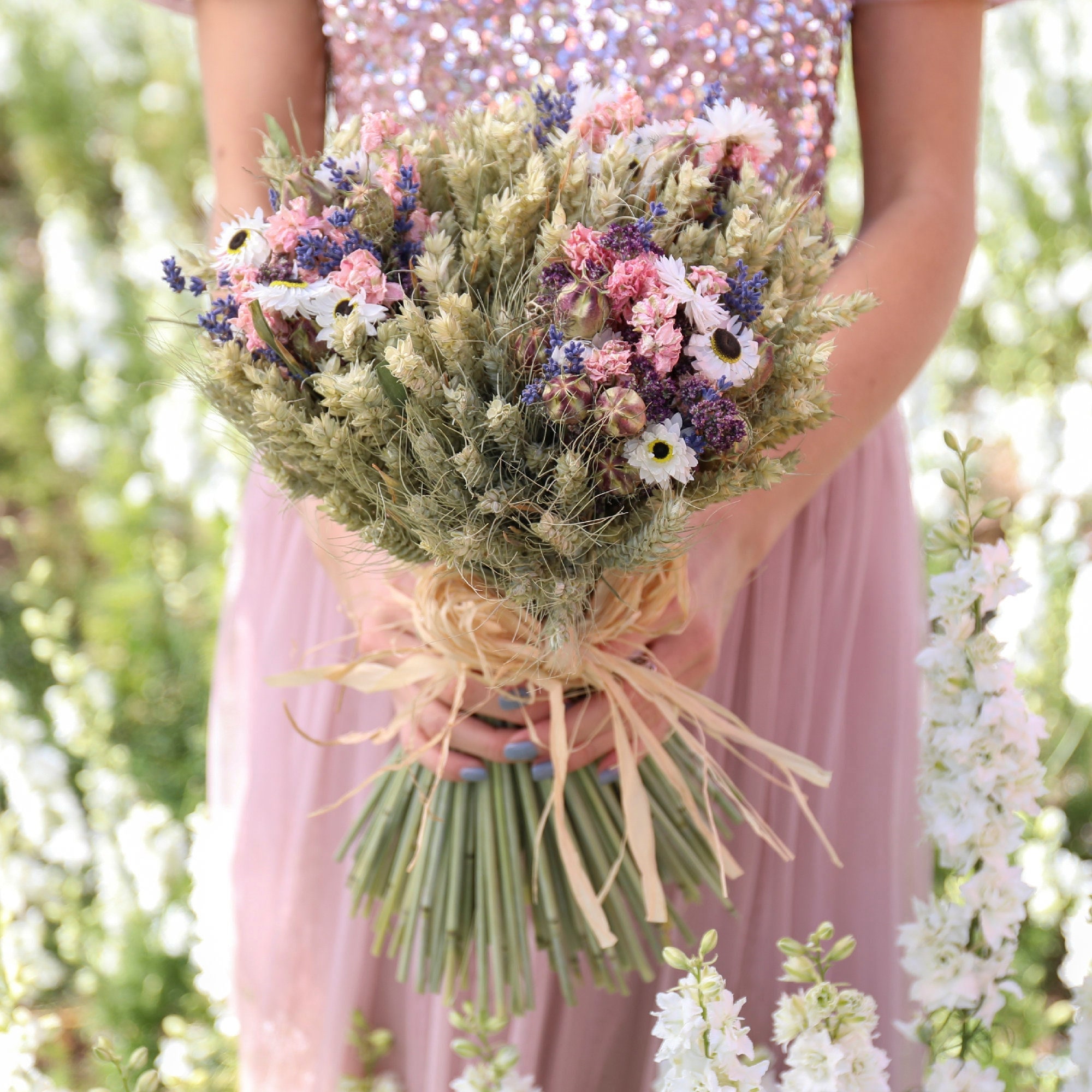 Pink Dried Flower Mini Bouquet By Shropshire Petals