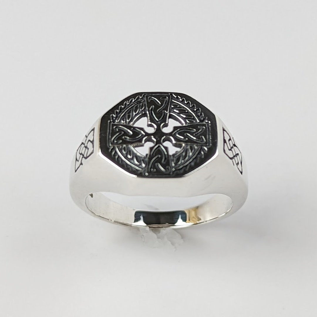 Mens Celtic Cross Rings in Sterling Silver With Antique Etsy