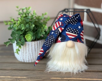 Heartsfire the Patriotic Gnome | flag decor | 4th of july | holiday decor | red, white & blue | stars and stripes | tiered tray |