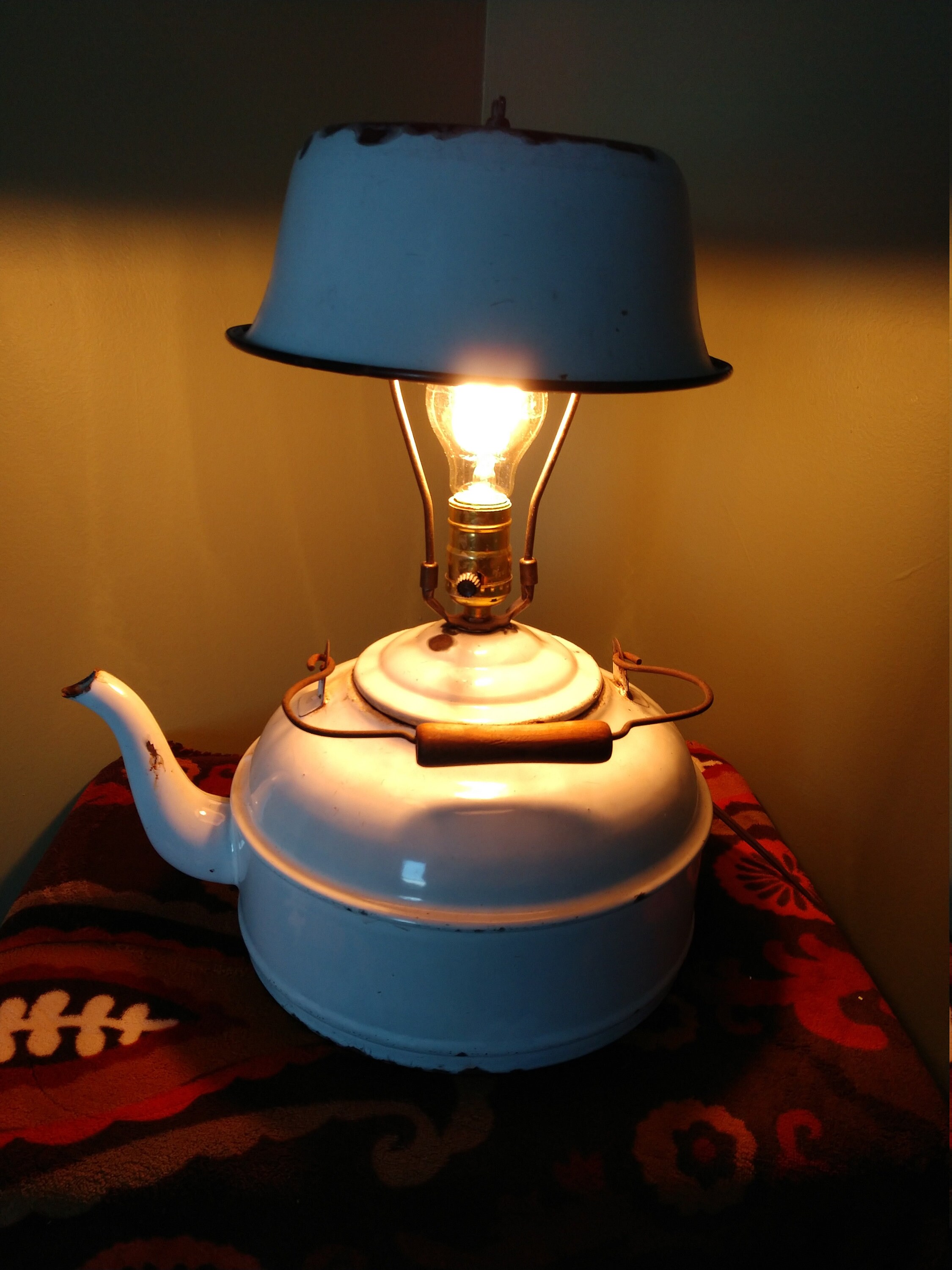 Vintage Enamelware Tea Kettle Lamp Etsy
