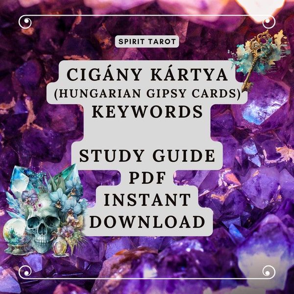 Ungarische Gipsy Wahrsagekarten Schlüsselwörter, druckbare PDF auf Englisch