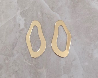 Gold Plated Brass Pendants: Freeform Oval Connectors, 32mm (Set of 4)
