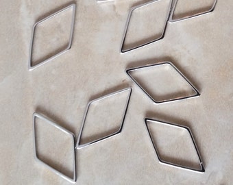 30 Diamond Shaped Connectors, platinum plated brass, 23mm long, silver rhombus connectors, silver links