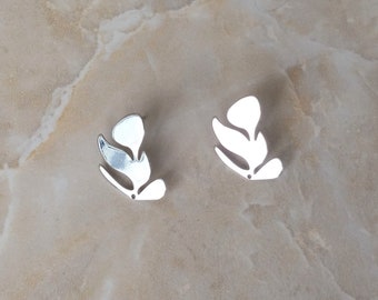 Silver Leaf Earring Posts: Platinum Plated Floral Findings (Set of 4)