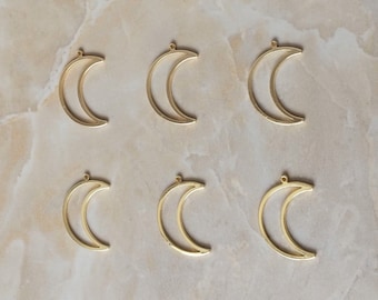10 Gold Crescent Moon Charms: 18k Plated Open Back Bezels, 26mm